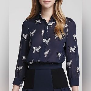 Like new Alice and Olivia zebra silk long sleeve button down